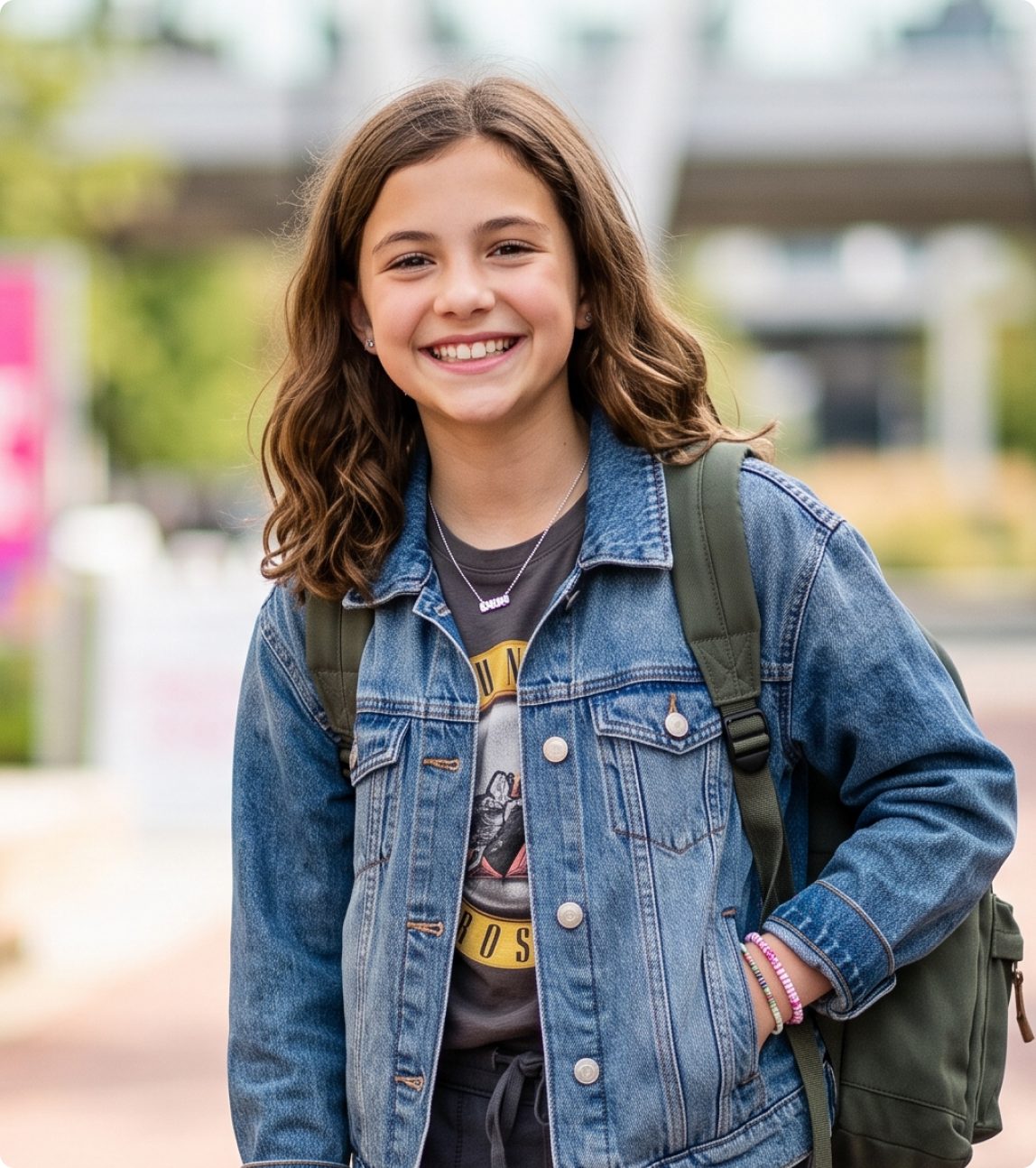 Smiling young girl with a backpack