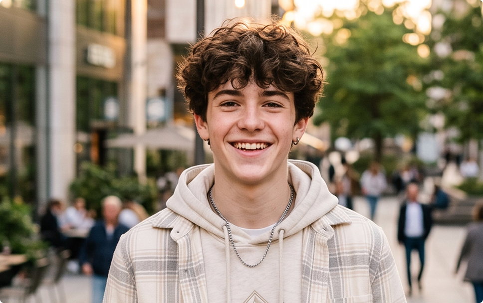 Smiling teenage boy in the city